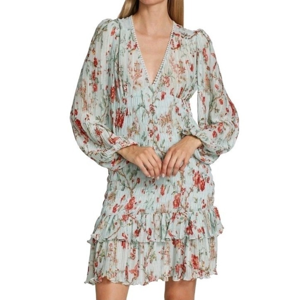 byTiMo By Timo Floral Print Smocked Plisse Minidress Dress size M Norway
